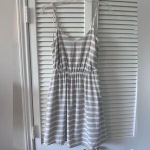 LC Lauren Conrad Size 2 Challis Taupe and White Striped Dress V-Neck